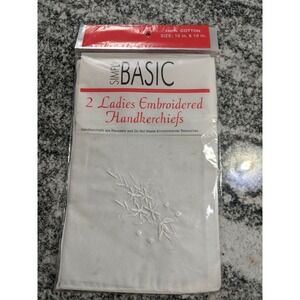 Simply Basic Two Ladies Embroidered White Handkerchiefs New